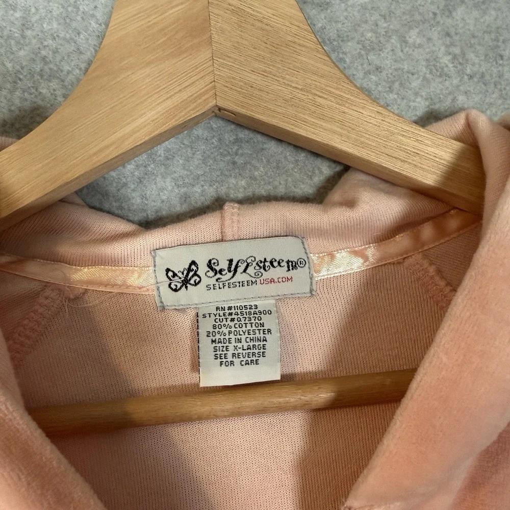 Self Esteem Zip Up Jacket Womens Small Pink Velour Y2K Vintage